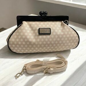 Carolyn Tucker Guinness Pink with Cream polka dot magnetic kisslock clutch bag